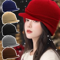 Thermal Wool Knit Cap with Brim Unisex Winter Hat Stretch Non Slip Lined Ear Warm Outdoor Hats Ear Protection Windproof Headwear