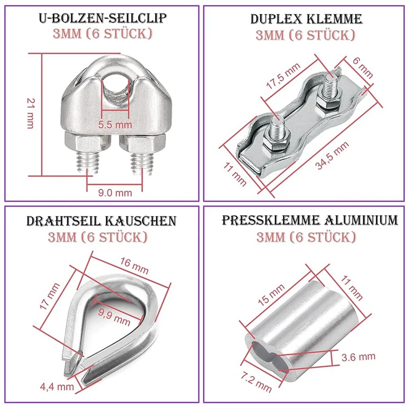 30 Turnbuckle M5 Wire Tensioner Set With Turnbuckle Wire Rope Clamp Thimbles Press Clamp For Tightening