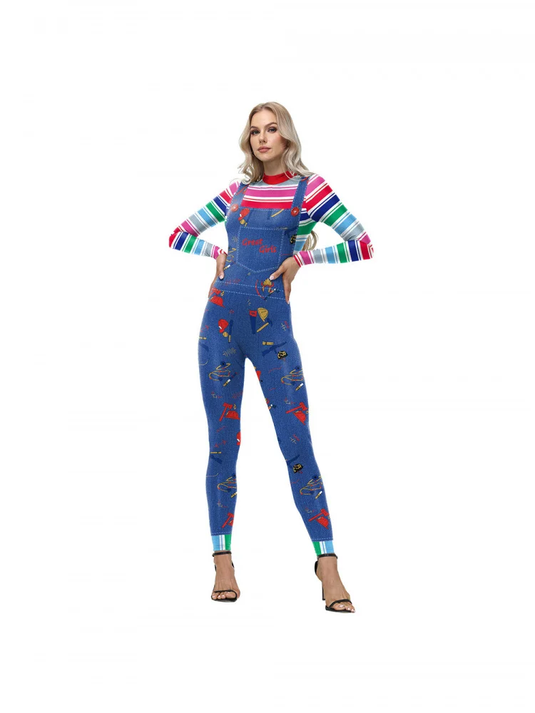loween Digital Print Performance Suit Jumpsuit Tight Pants Stage Performance Costume Women's Ethnic Faion Polyester