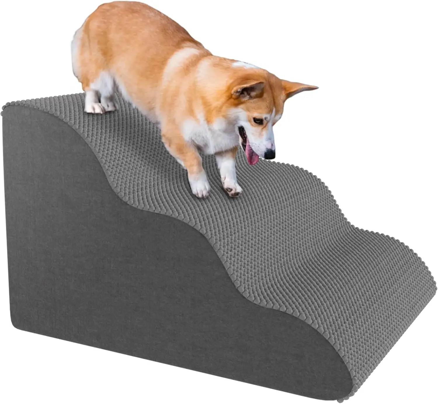 

Pet Stairs for Small Dogs & Cats, Curved Design, Waterproof, High-Density Foam, 3-Step, 21.7x15.7x13.8in, Grey