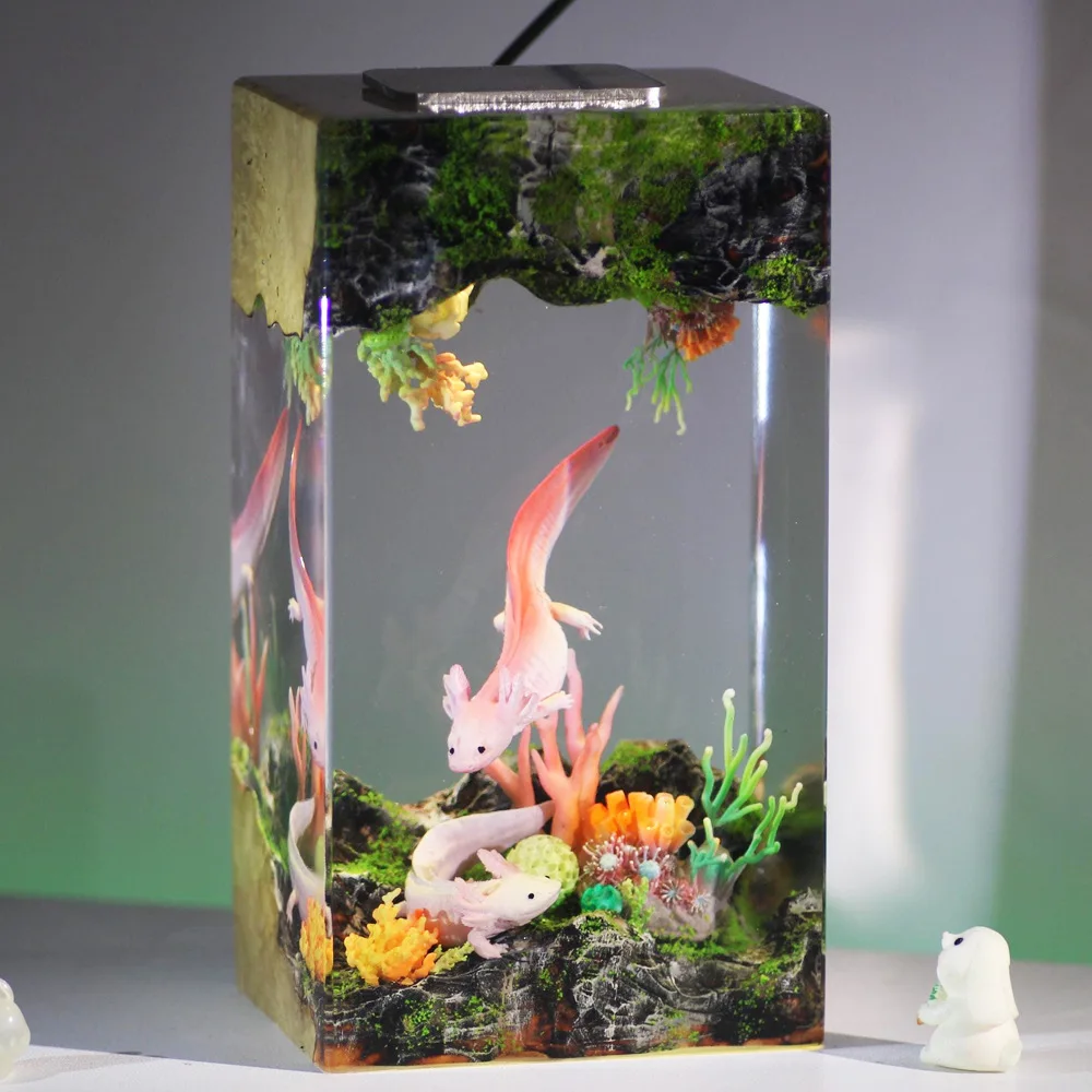 1pcs Salamanders Organism Resin Table Light Creactive Art Decoration Lamp Mysterious Valley River Theme Night Light USB Charge