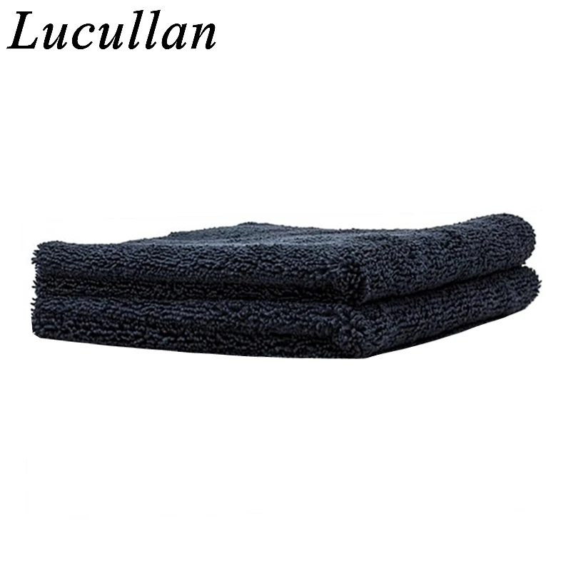 Lucullan 40X40CM 400GSM Black Edgeless Microfiber Towel For Soft Paints Wax and Polishing Removal