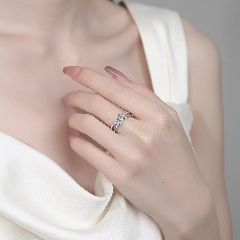 Elegant PT950 Platinum All Moissanite Rings for Women, Double-Layer Line Personalized Diamond-Studded Ring Holiday Gift
