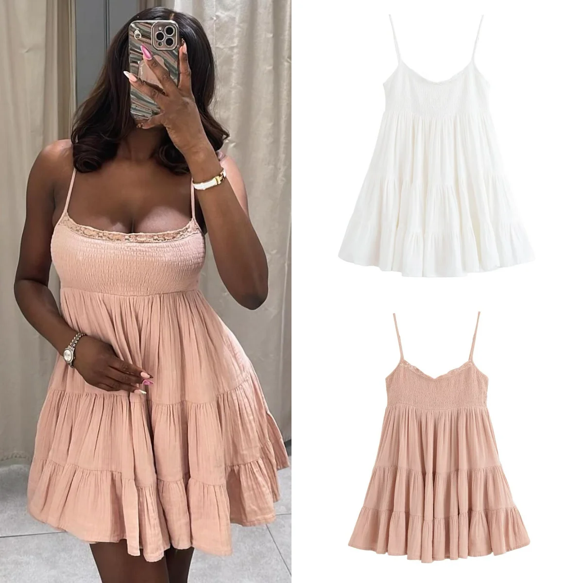 

Holiday style summer new women's straight collar sleeveless splicing lace decoration tulle short dress