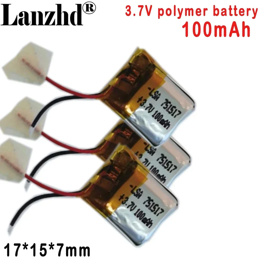 Battery wholesale 751517 3.7V polymer lithium battery 100mah For Smart wearable Bluetooth headset smartwatch low price