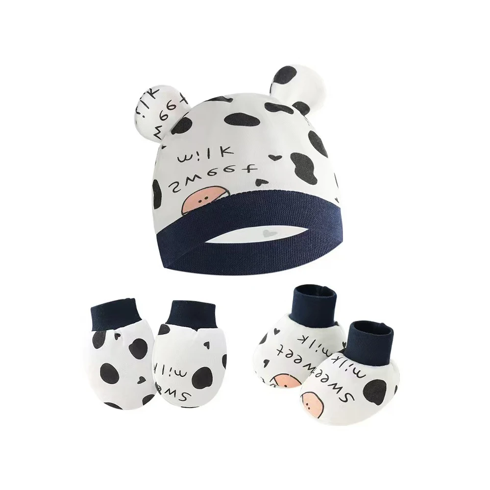 

Шапка + перчатки + носки для новорожденных, комплект для маленьких мальчиков и девочек, хлопковый осенний повседневный реквизит для фотосъемки, мягкий головной убор, модная ночная шапочка для младенцев
