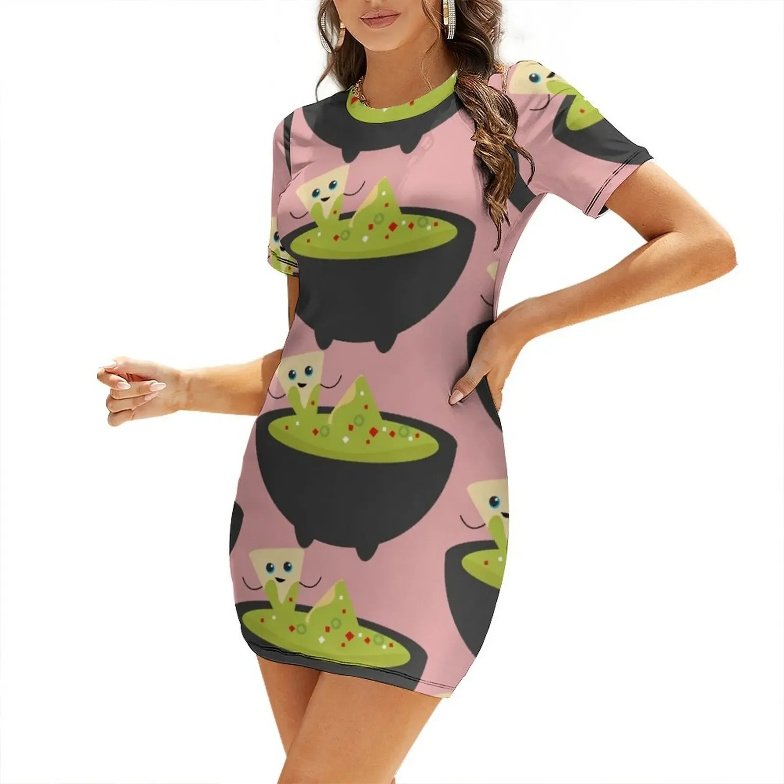 

Spicy Guacamole and Chips Party Short-Sleeved Dress Long dress beach outfits for women summer dress daily
