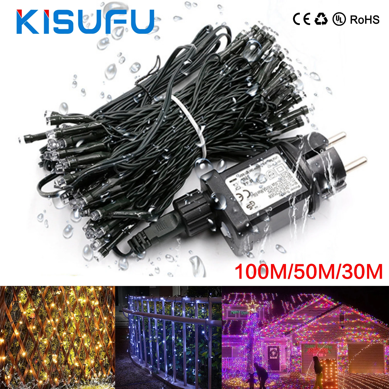 

Светодиодные гирлянды Рождественские водонепроницаемые 30 м 50 м 100 м теплые белые гирлянды Рождественская вечеринка свадьба Новый год украшение сада