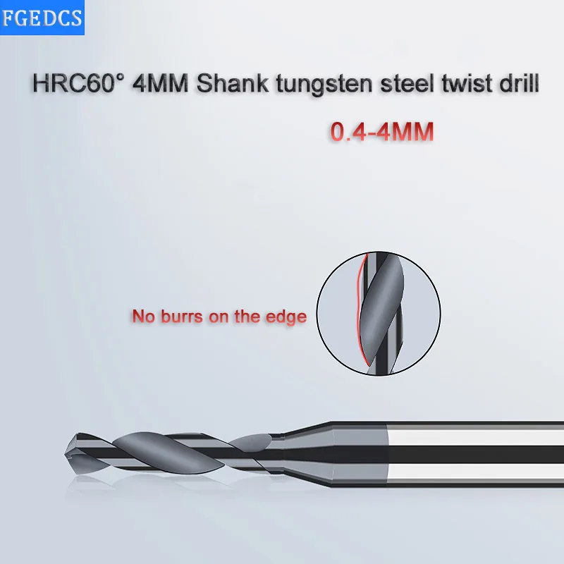 Taladro de aleación de carburo, broca helicoidal dura de acero inoxidable de tungsteno, vástago de D4mm, máquina CNC de taladro de Metal monolítico sólido de microdiámetro