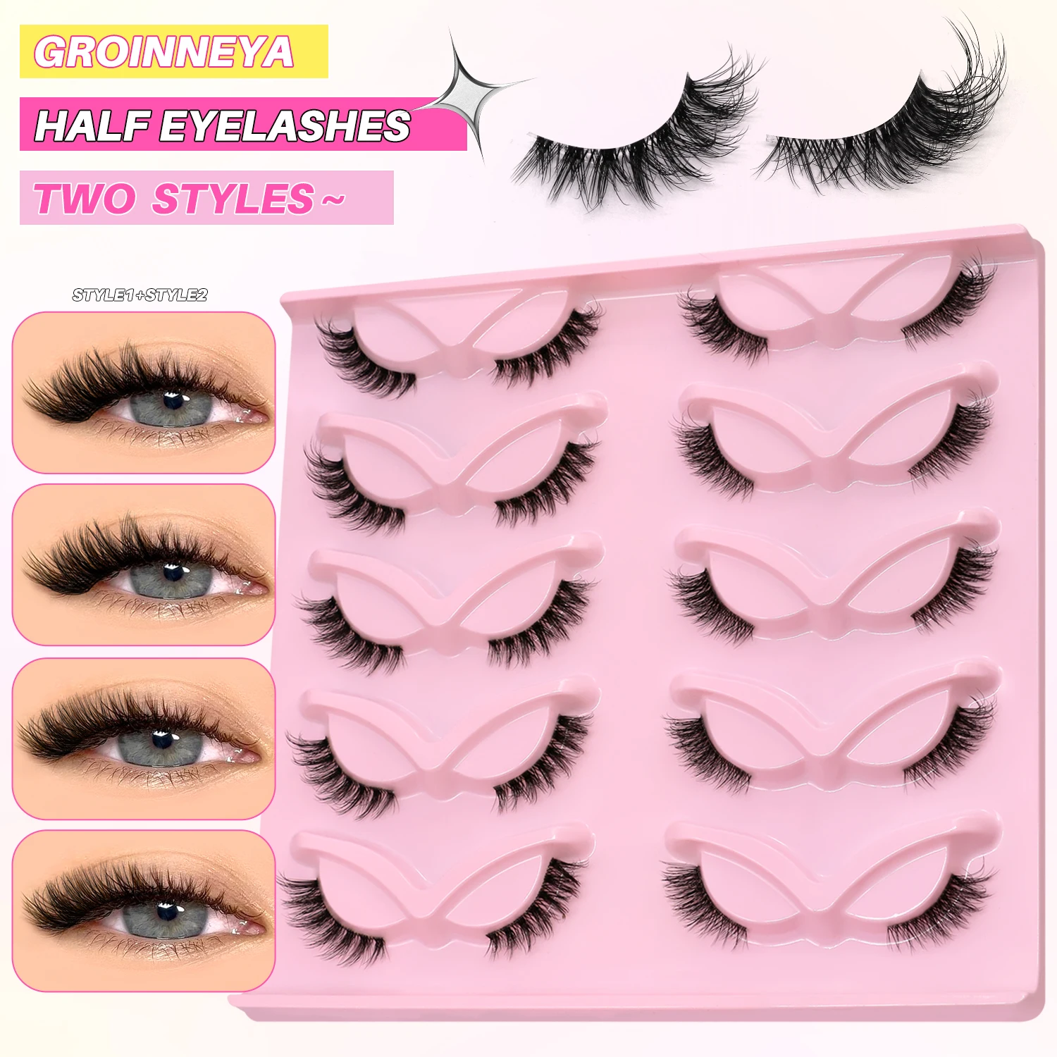 ラスヴィレ ハーフキャットアイラッシュ ナチュラルふわふわハーフアイラッシュ ミックススタイル クリアバンドラッシュ ソフトウィスピー 3Dフェイクミンクラッシュ