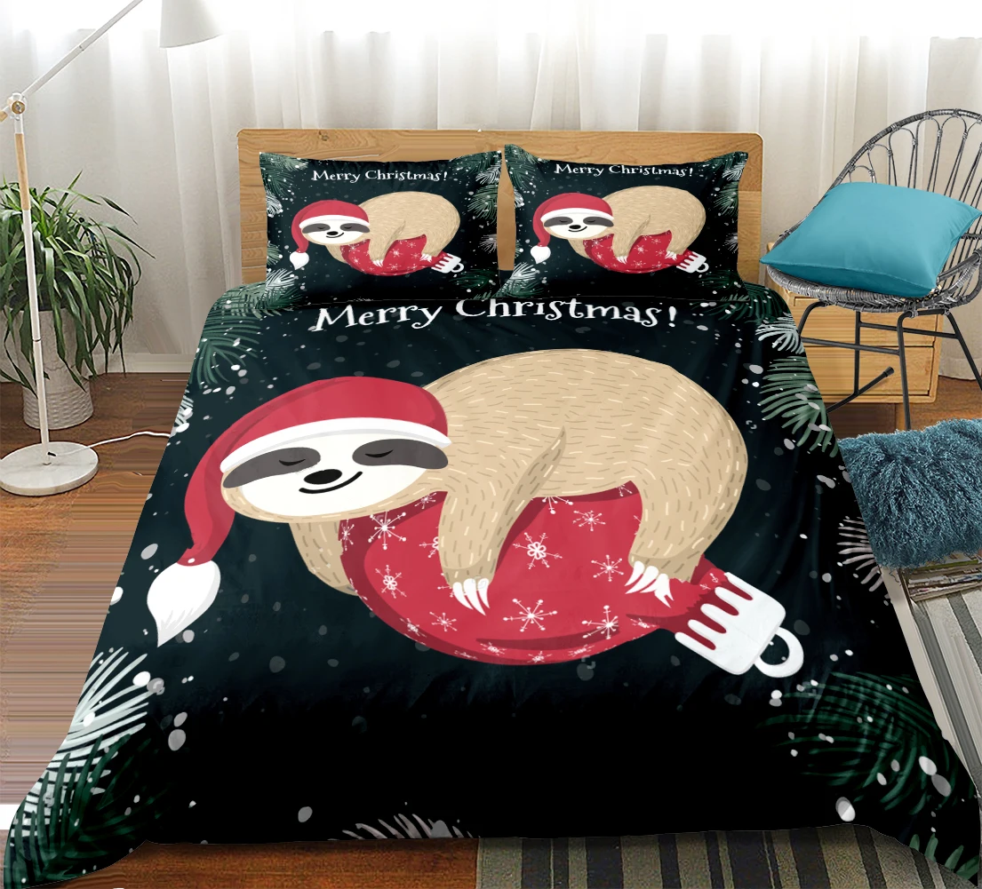 Christmas Bedding Sets Animal Sloth Duvet Cover Set Polyester Cover Sets for Bed Snow Christmas