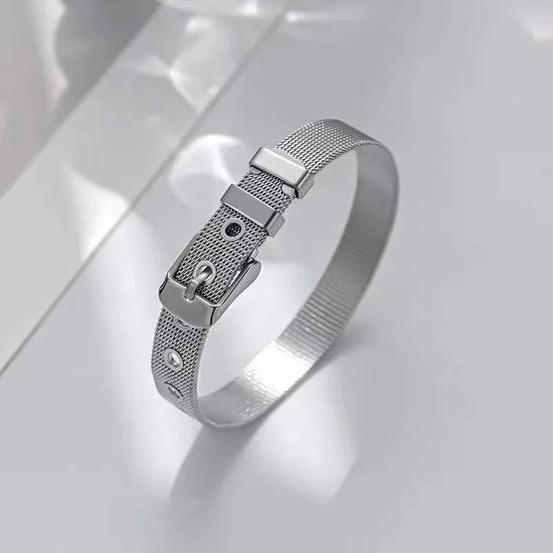 1pc 8mm Titanium Steel Mesh Bracelet For Men And Women Accessories, Adjustable Titanium Steel Creative Watch Strap Bracelet