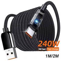 Transparent 10A 240W USB A To Type C Cable for Samsung Huawei Xiaomi Laptop Tablet Fast Charging Nylon Braided Type C Data Cord