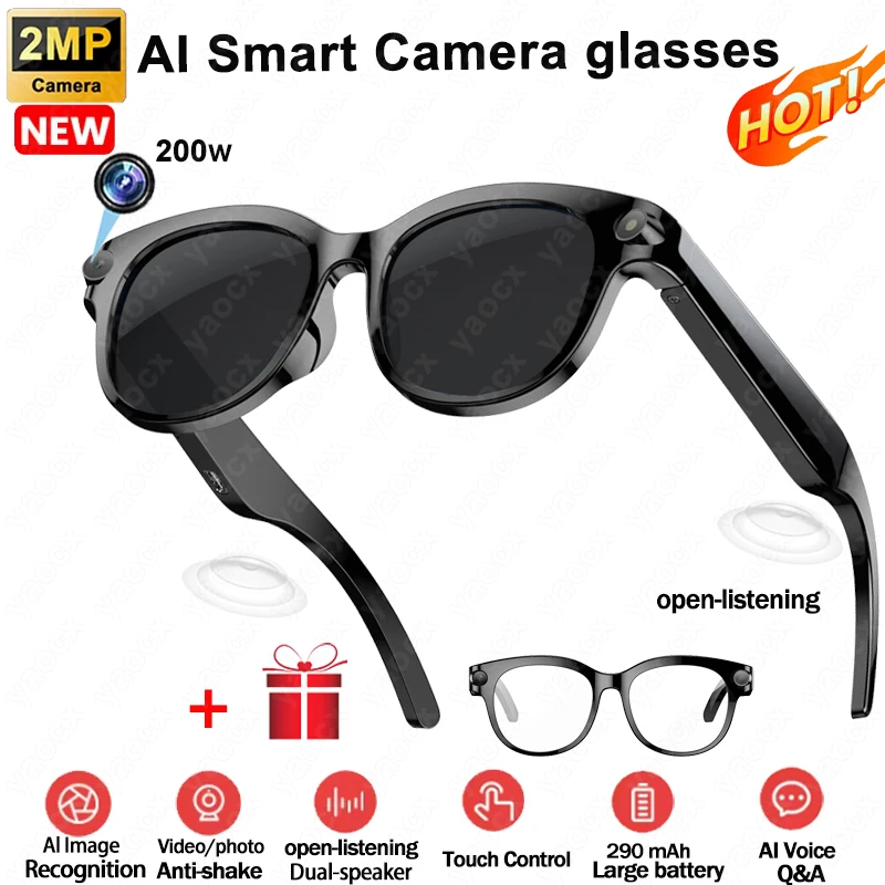 

2026 New AI Smart Glasses 1080p LED light AI Translation Dialogue 290mAh Battery Meeting Video Record Outdoor Sports Sunglasses