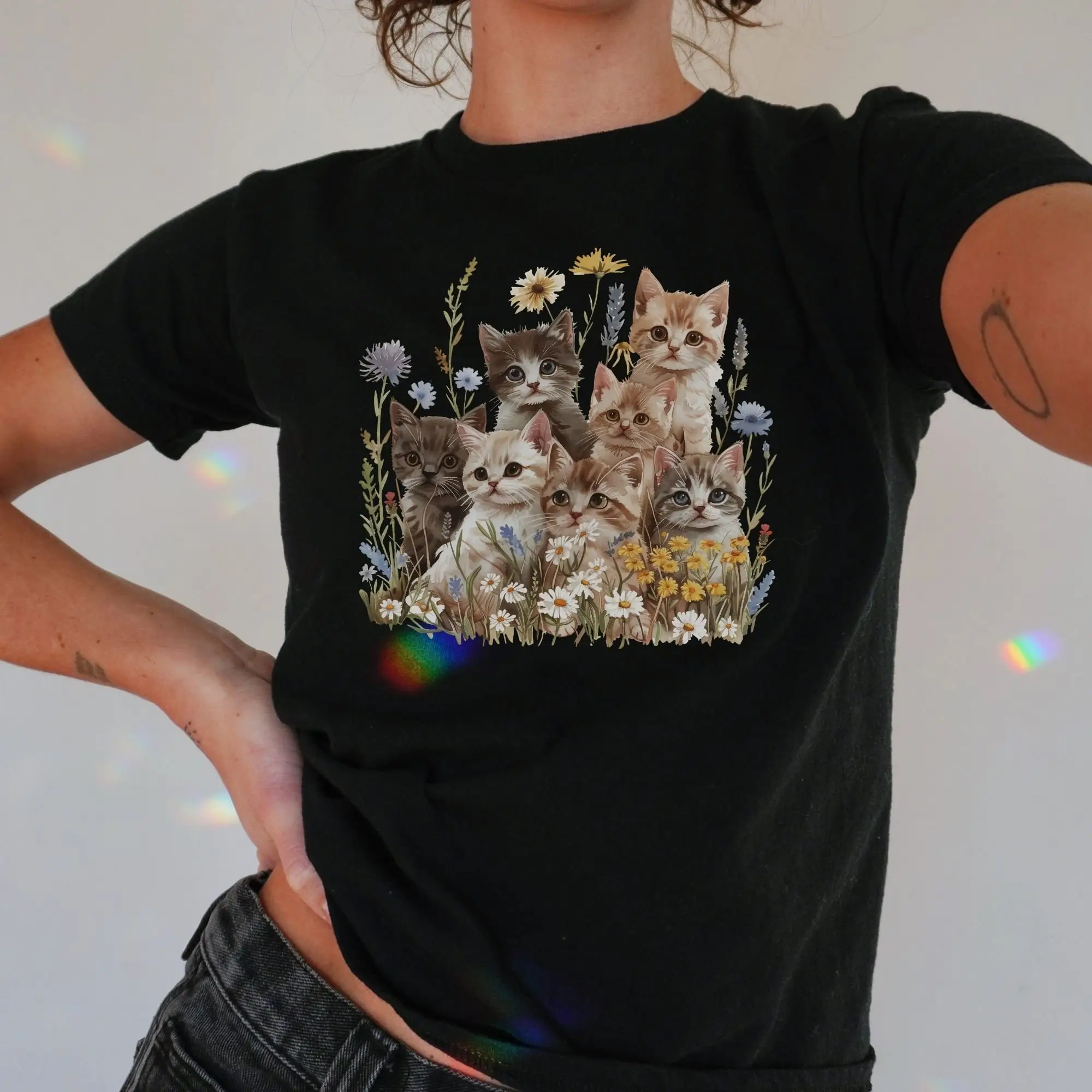 Coquettish Cats Kitsch Baby T Shirt 2000S Crop Y2K 90S Coquette Soft Girl Cat Owner Cropped Cool