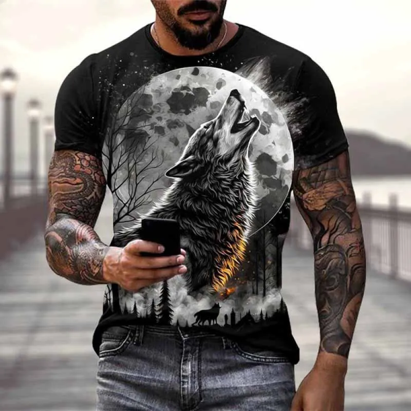 Animal Wolf 3D Print Men's Shirts Hip-hop Short Sleeve T Shirt Street Oversized Y2K Harajuku Tops Women's Shirts Kids Tshirt