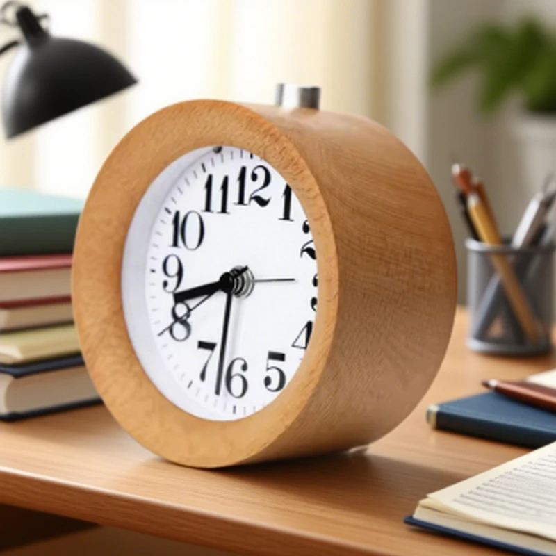 1pc Wooden Clock Handmade Classic Small Round Wood Silent Light Desk Alarm Clock With Desk Lamp for Home dropshipping