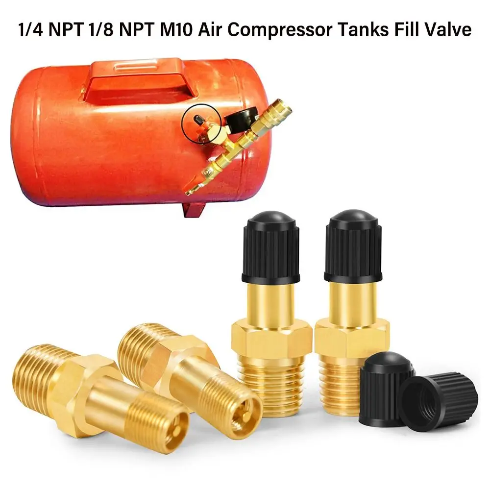 Durable 1/4 NPT 1/8 NPT M10 Air Compressor Tanks Fill Valve Anti-Corrosion Brass Automobile Tire Valve Core Tire Copper Valve