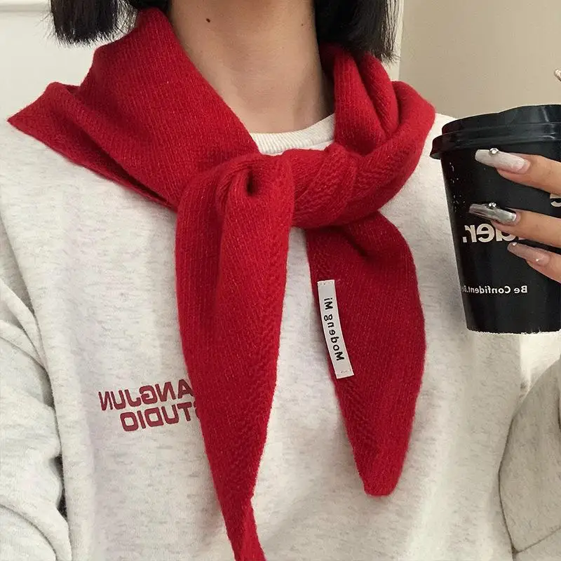 

100% Wool Winter Korean Triangle Scarf Warm Knitted Woolen Scarf Women Neck Cover Triangular Scarf Multi-function Shawl Scarves