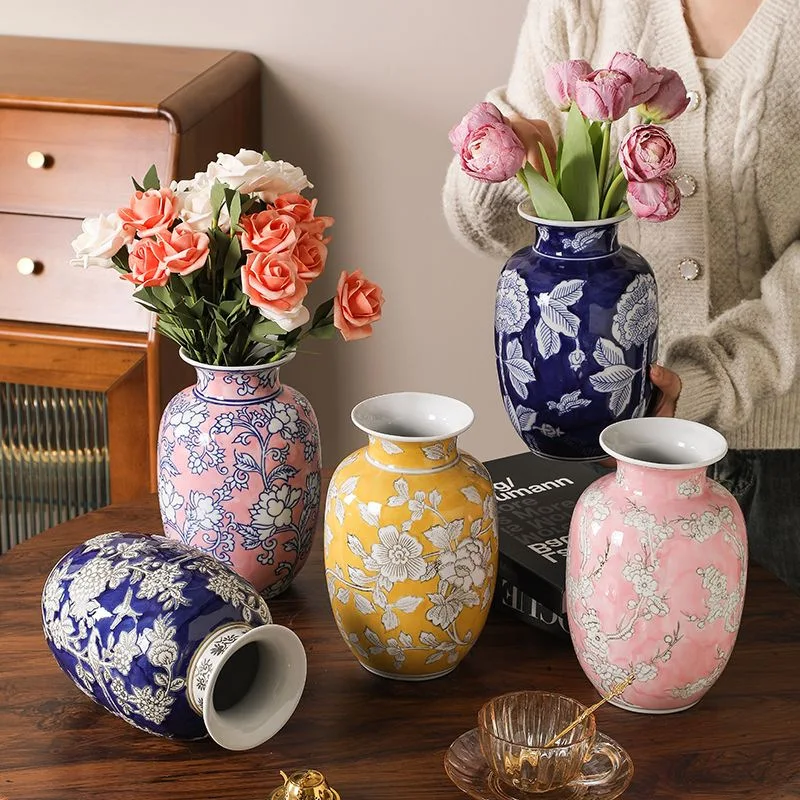 

HYS new Chinese blue and white porcelain vase ceramic decorative vase light luxury living room dining table ceramic vase