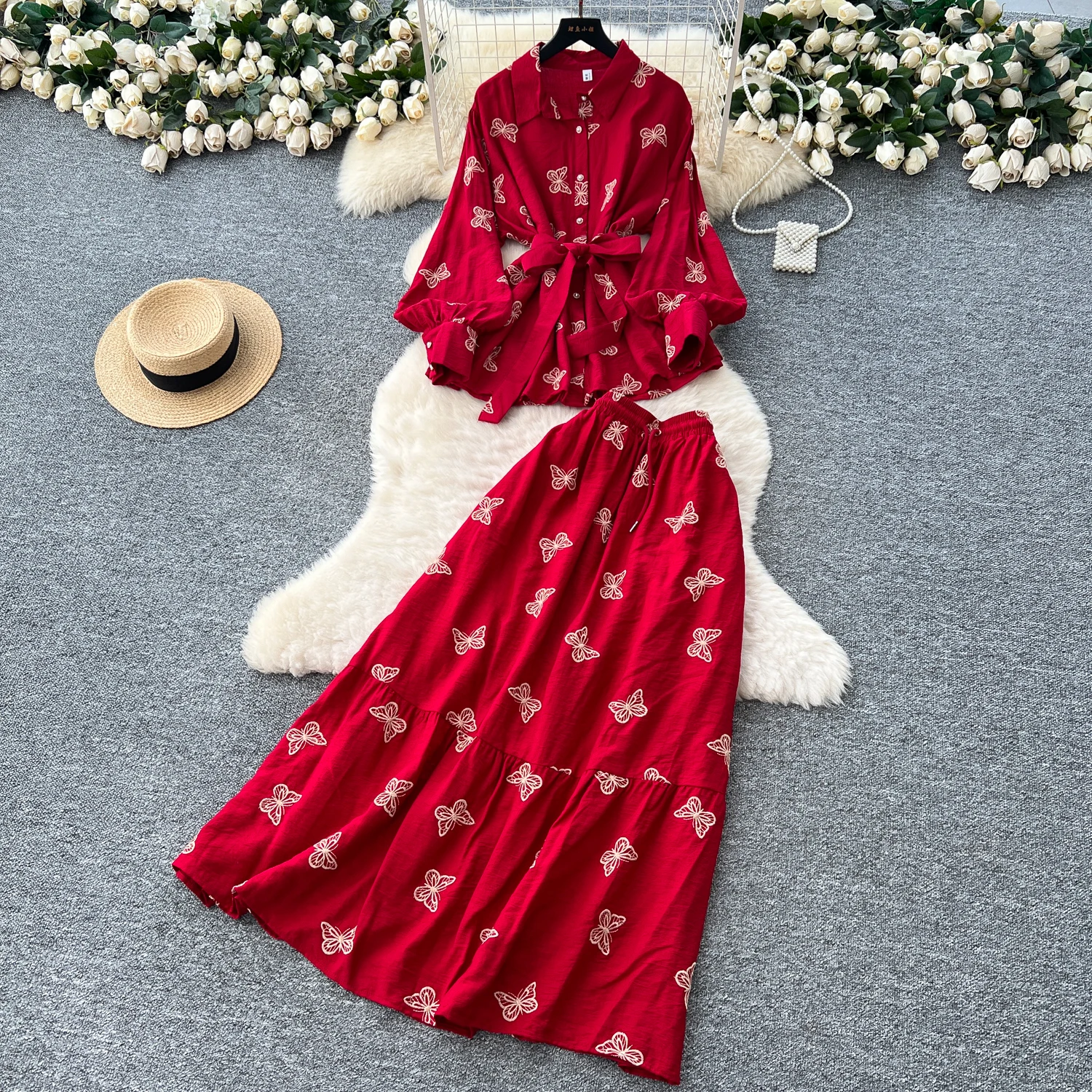 

Шикарный винтажный тонкий элегантный сказочный корейский модный сарафан в стиле бохо с вышивкой на шнуровке, женская одежда, комплект из двух предметов