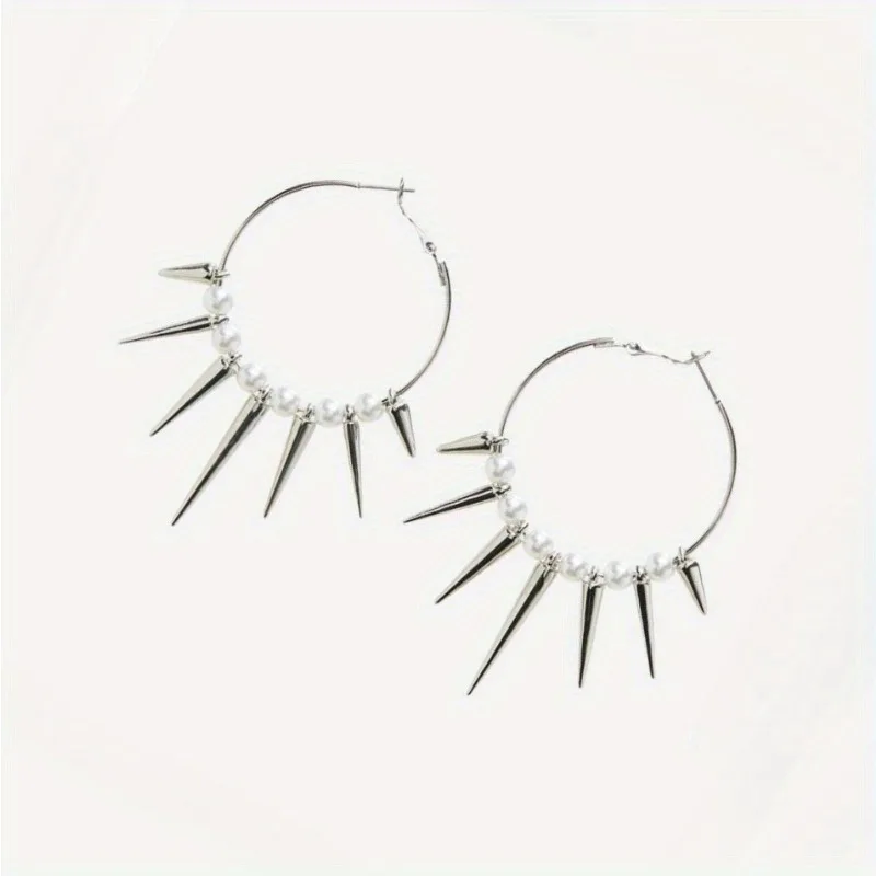1 Pair Punk Minimalist Dark Gothic Style, Multiple Tapered Spikes Dangle Earrings for Outdoor Street Hip Hop Party image 4