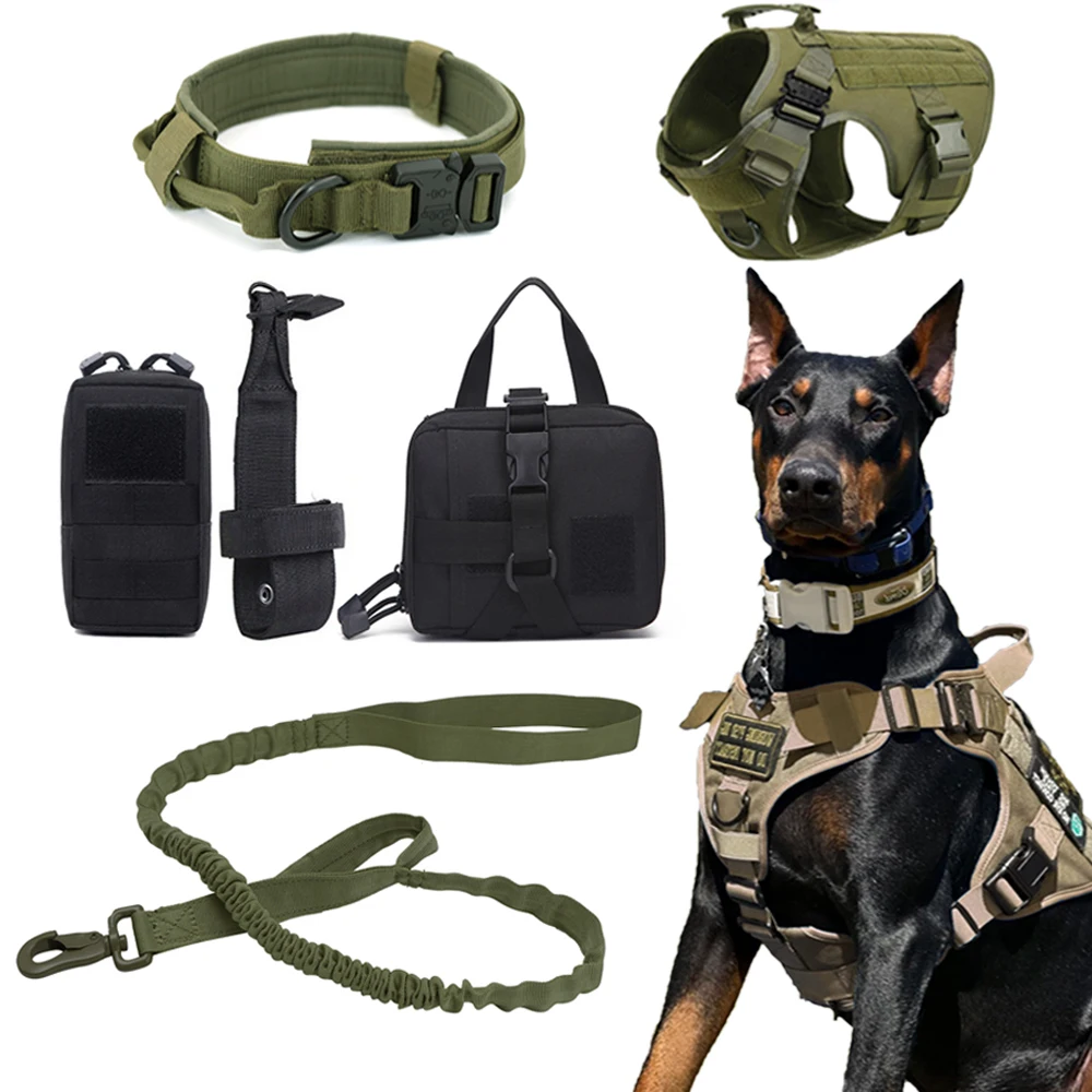 

Military Dog Harness Tactical Dog Harness Collar Leash Pet Training Vest Molle Pouches for Large Dogs German Shepherd Doberman