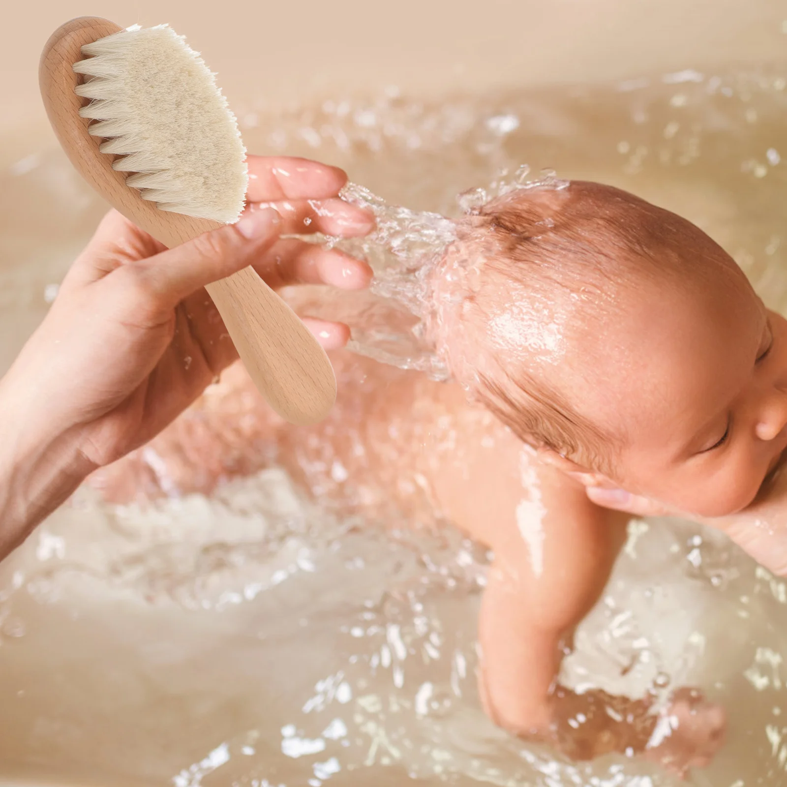 

1Set Infant Bathing Brush Soft Bristle Scalp Massager Newborn Grooming Kit Wooden Handle Easy to Use and Clean