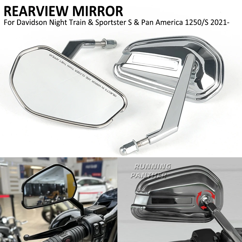 

For Davidson Night Train Sportster S Pan America 1250 S 2021- Motorcycle Handlebar Rearview Rear View Mirror Side Mirrors Kit
