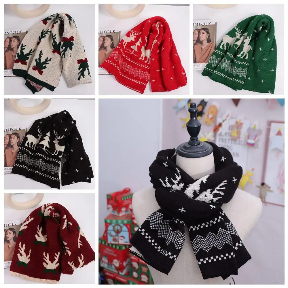 

Retro Deer Christmas Scarf Red Cashmere Shawl Wool Knitted Scarf Wool Scarves Winter Cashmere Scarves Couple