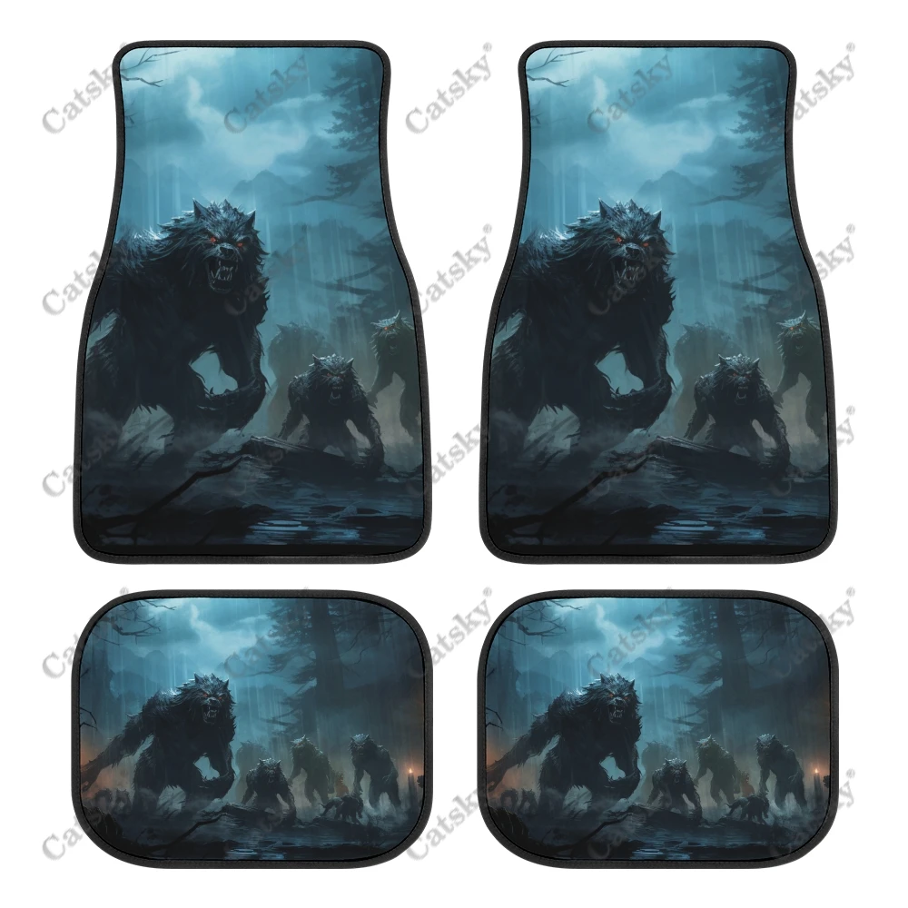 Scary Werewolf Car Auto Floor Mats Carpet, 4PCS Customized Cars Mat All Weather Automotive Vehicle Pad Stylish