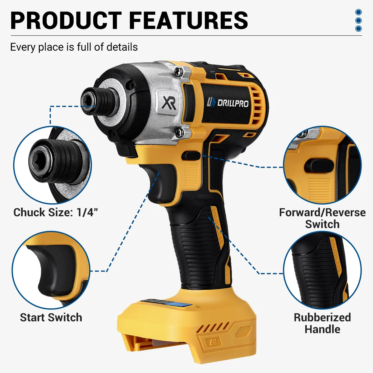 Drillpro 20+1 Torque 1/4inch Brushless Electric Screwdriver Cordless 400N.m Electric Drill Power Tool For Makita 18v Battery