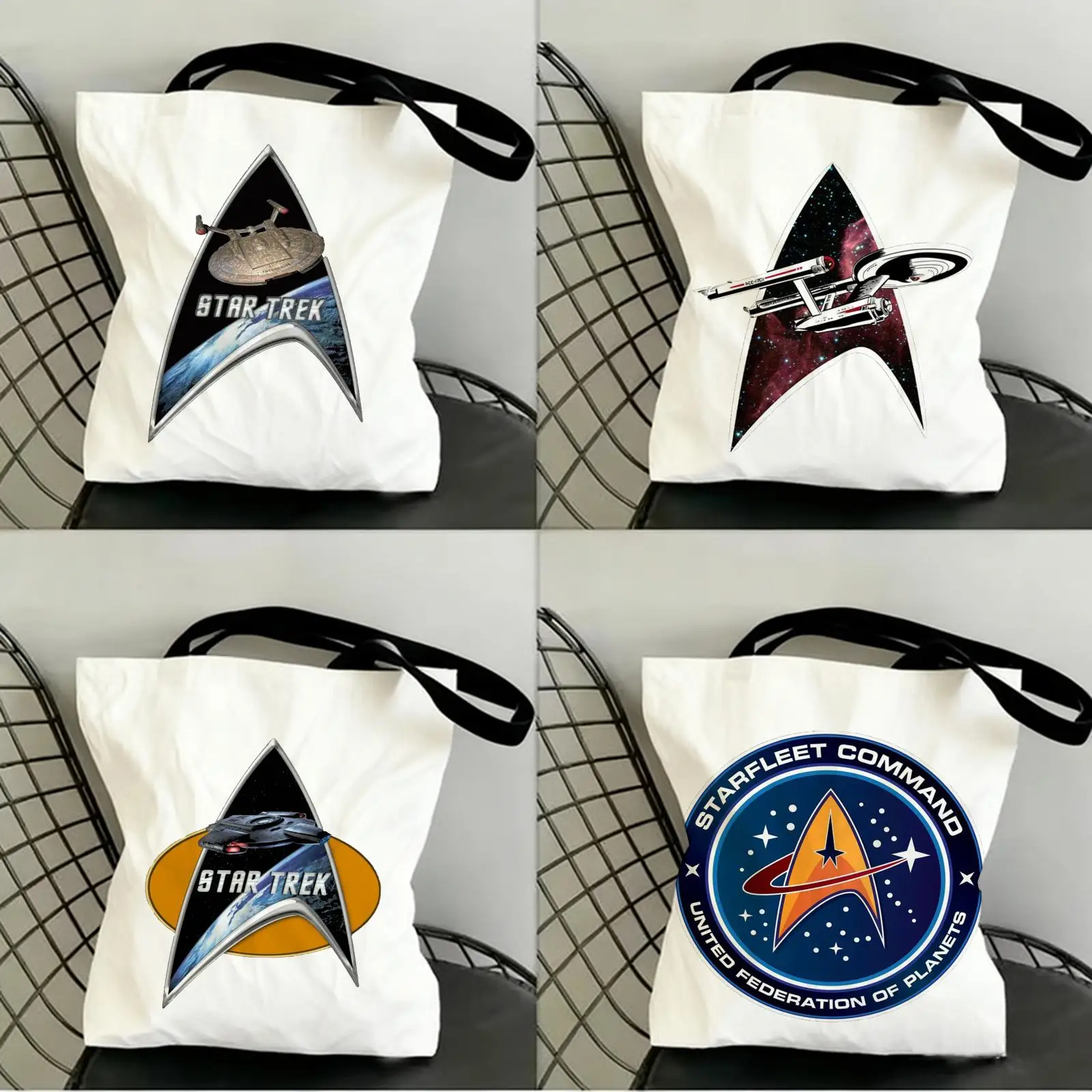 

Star T-Trek Ship Movie Storage Bags Canvas Double-Sided Print Fashion Shoulder Tote Shopping Bag Gift Eco Handbags