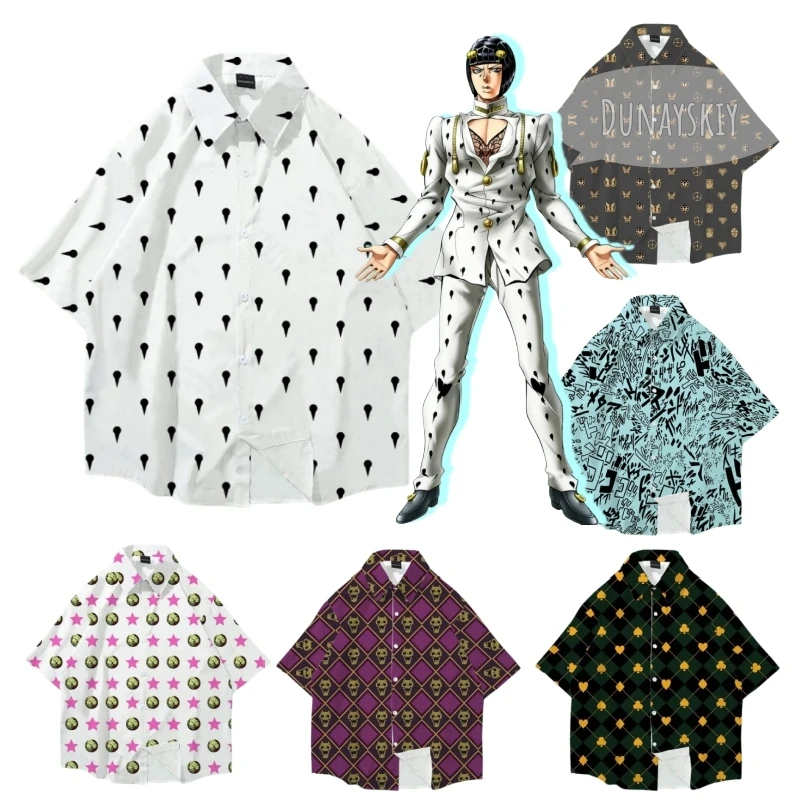 

JJBA Bruno Bucciarati Kira Yoshikage Impression Top Aesthetic Hawaiian Shirt Loose Oversized Cosplay Costume Casual Daily Wear