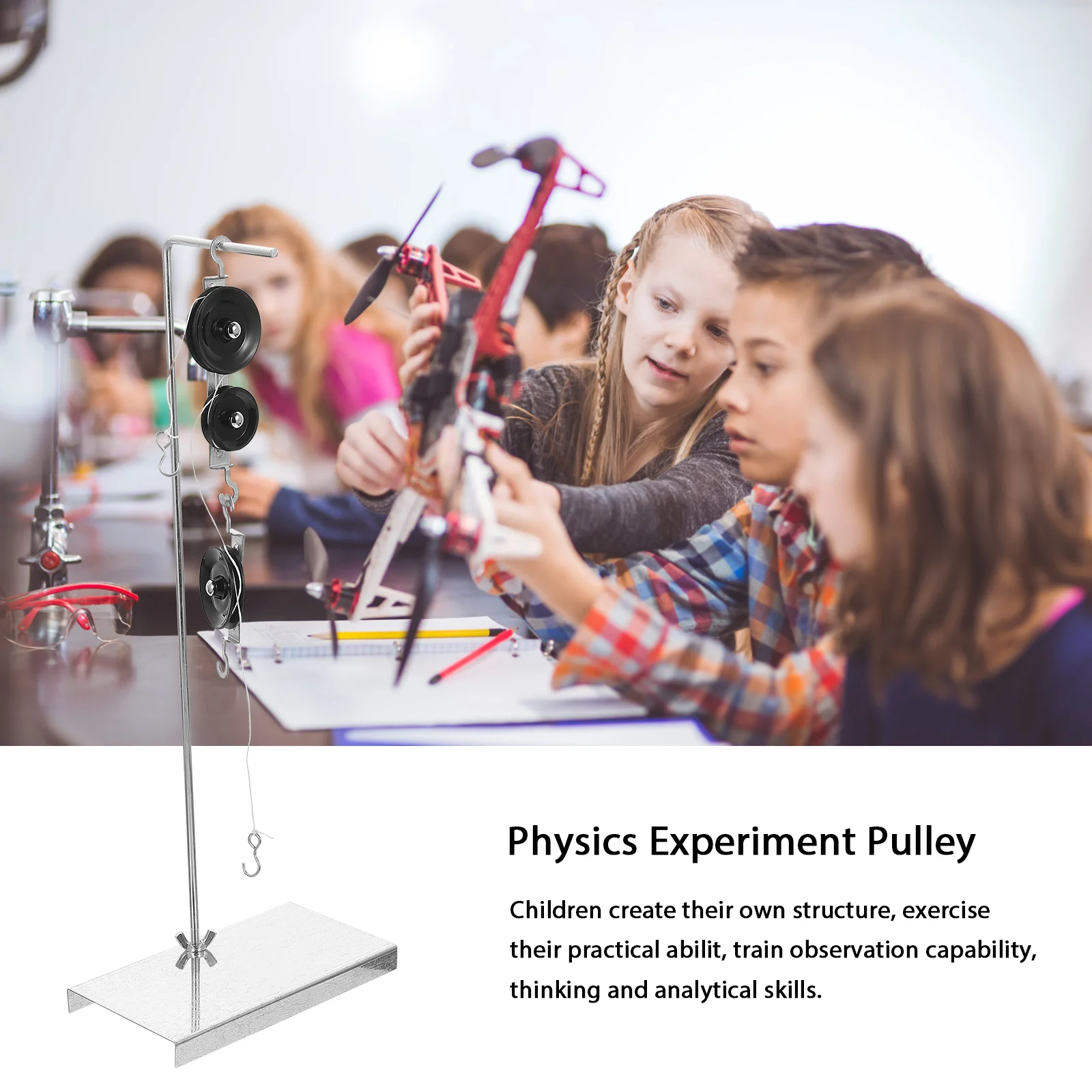 Pulley Block Experimental Equipment and Holder Physics Rope Machinery Metal Student