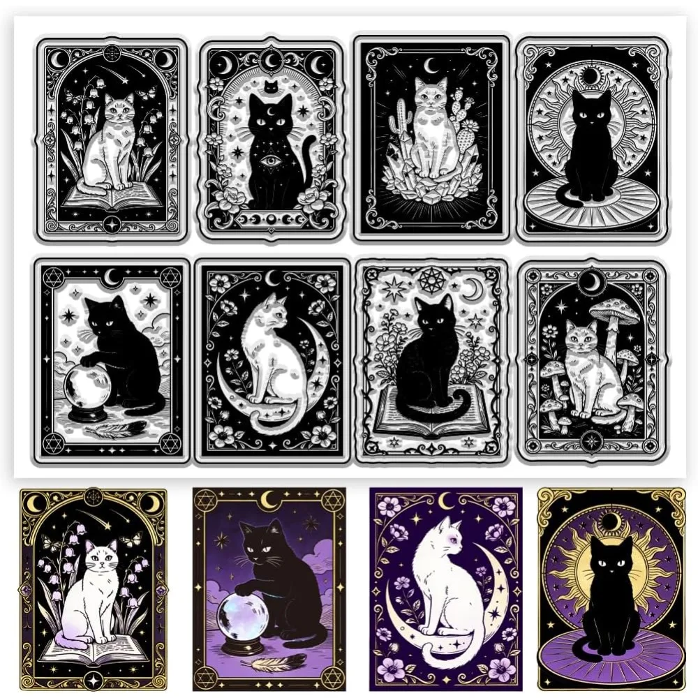 Transparente Stempel mit geheimnisvollem Katzenmuster, Tarotkarten-Musterstempel für DIY-Scrapbooking und Kartenherstellung, Papierhandwerk