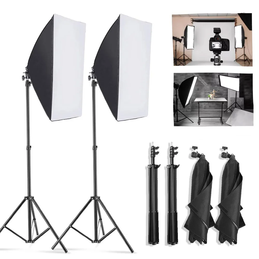 Studio Kit Photo Softbox Light Box Lighting Single Led Lamp with Tripod Photography Shooting Soft Box Flash E27 Accessories