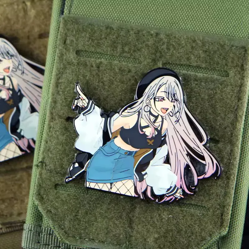 Anime Pretty Girl Metal Patch Long Hair Sexy Girl Tactical Emblem DIY Bag Patch for Clothing Hat Backpack Decoration