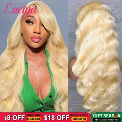 Luciya – perruque Lace Frontal Wig naturelle, cheveux humains, 13x4, pre-plucked, Lace Closure transparente, Body Wave, 613 HD