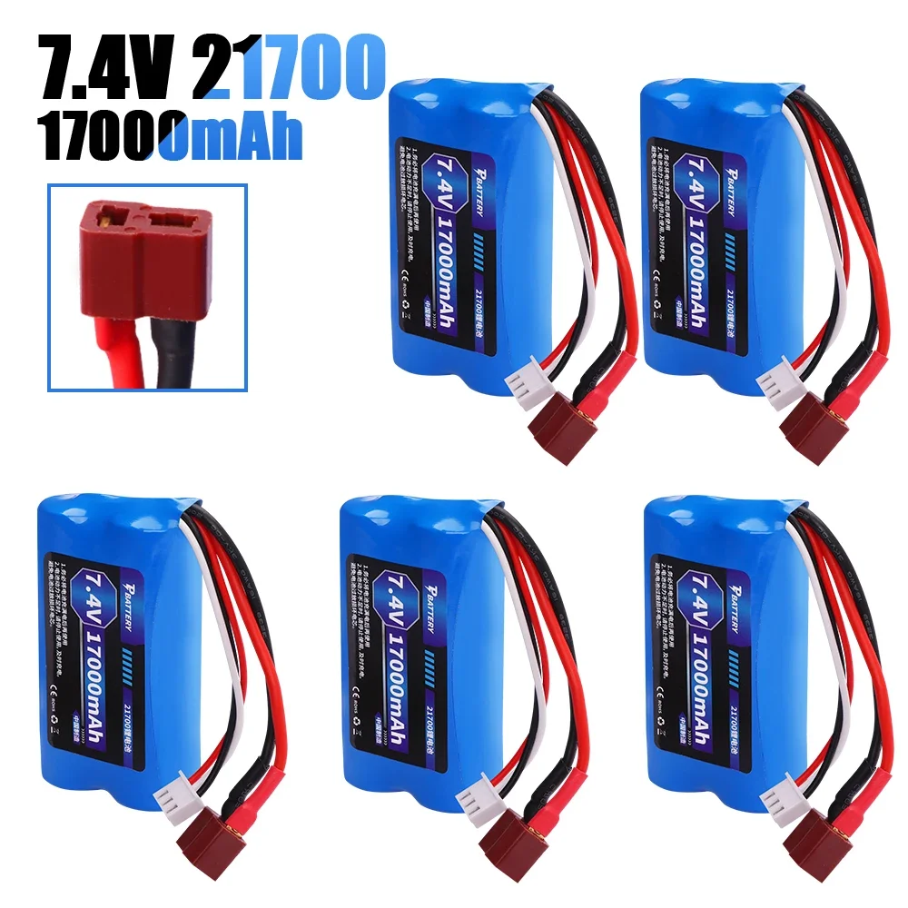 21700 7.4V 17000mAh  Battery with USB Charger cable For Wltoys 12428/144001 RC Cars Spare Parts Accessories 7.4V T plug Battery