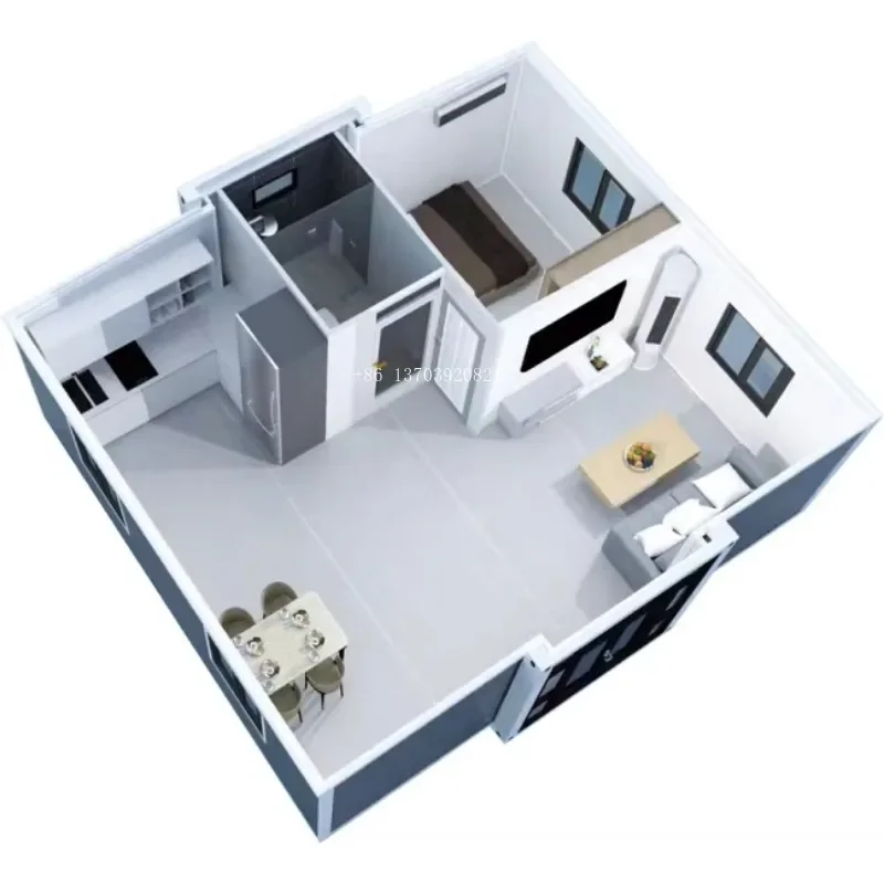 20ft Luxury Prefabricated Mobile Home ExpandableContainerHome with Terrace 1 2 3 Bedrooms  Big Bathroom and Big Kitchen