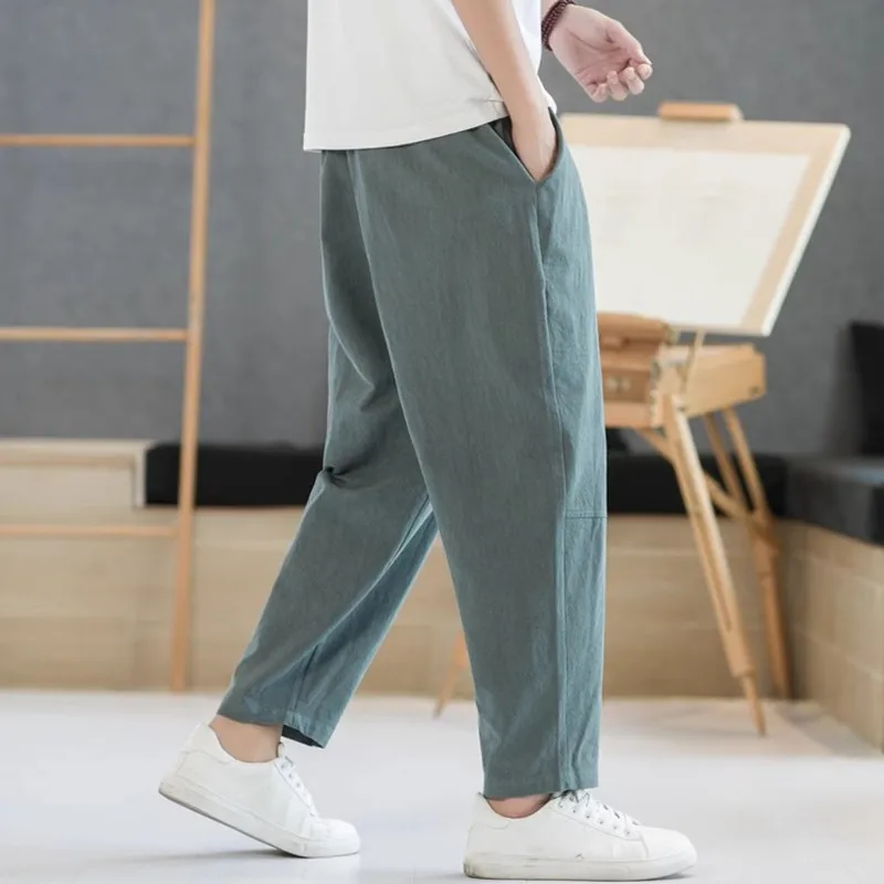 Men's Pants Cotton and Linen Male Summer New Solid Color Mens Trousers Loose Fitness Baggy Streetwear Plus Size M-5XL