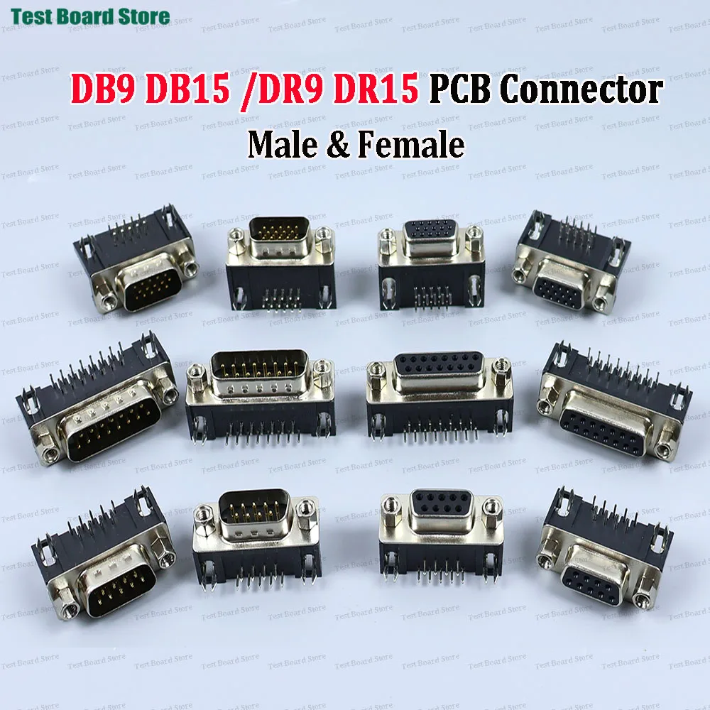 1Piece DR9 DR15 Female Male PCB Mount D-Sub Right Angle Welded D-Sub Connector RS232 Serial Port Adapter DB9 DB15