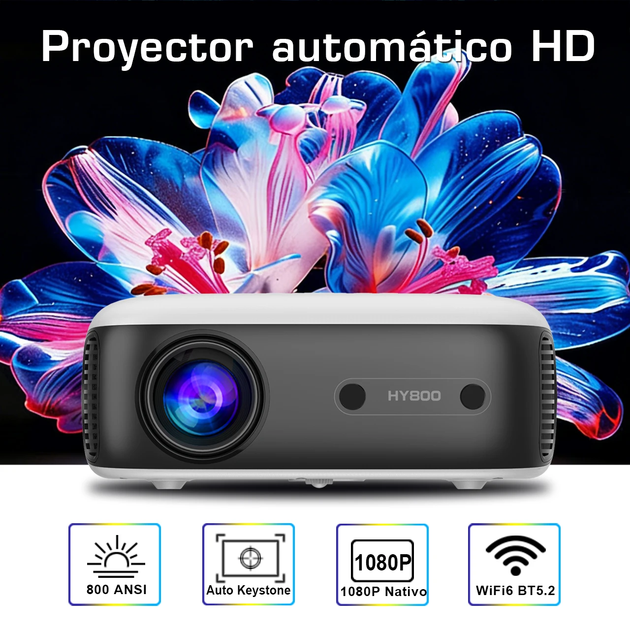 Proyector Hy800 Full HD 1080p LCD Inteligente Android Wifi Económico Mini Proyector Cine en Casa Portátil LED Proyector Beamer 4K