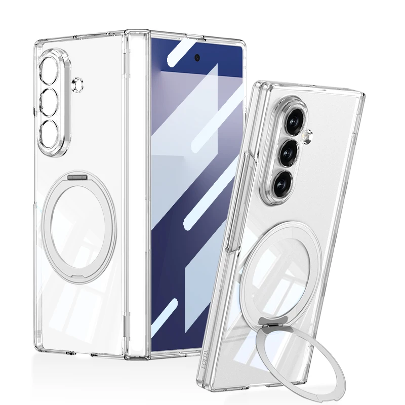 

Чехол для Samsung Galaxy Z Fold 7, жесткий прозрачный чехол со средней петлей и кольцом-подставкой, магнитный защитный чехол для Zold7, чехол