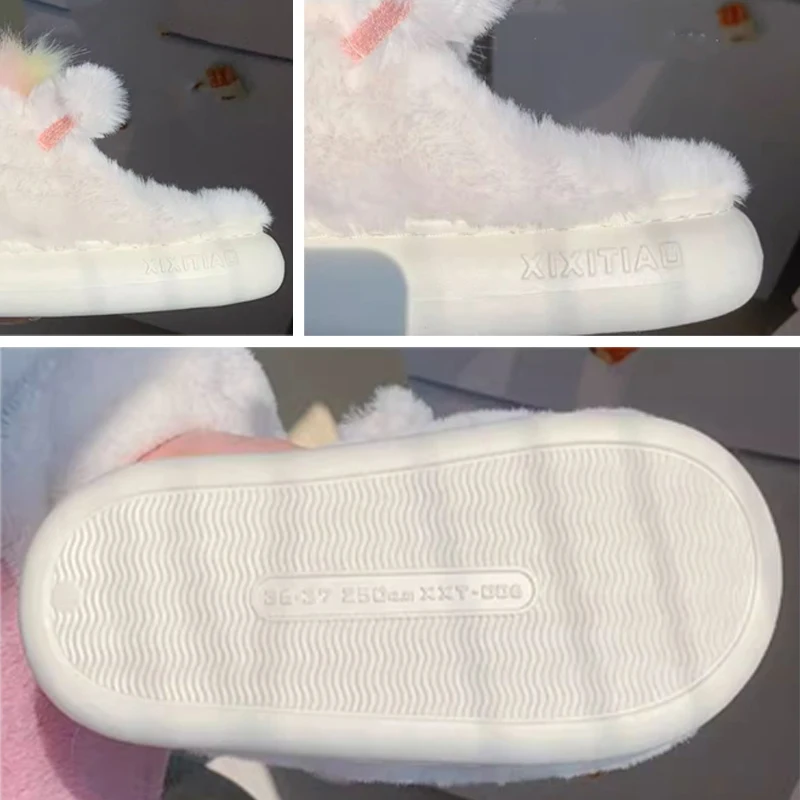 Fashion Unicorn Shape Cotton Slippers for Women Warm Winter Slippers for Home Non Slip Cute Thick Plush Slippers for Bedroom