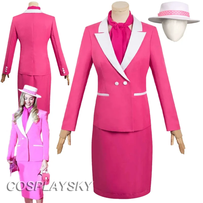 Margot Cosplay Fantasy Pink Suit Jacket Skirt Top Hat 2023 Movie Barbei Costume Disguise Adult Women Cosplay Roleplay Outfits