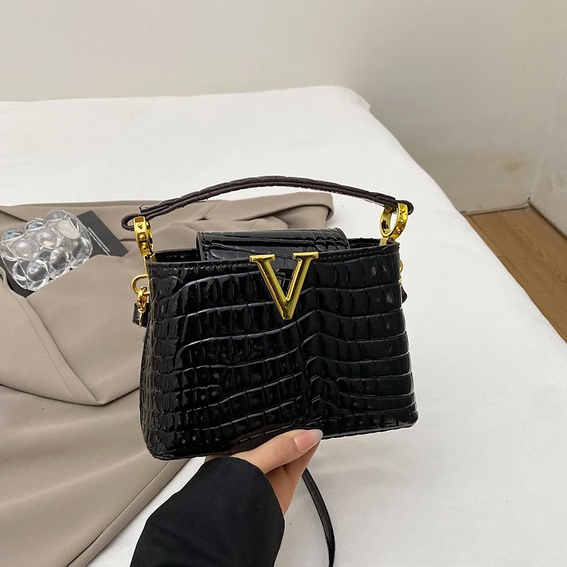 

Осень-зима 202, большая сумка с тиснением под крокодила, роскошная однотонная трансформируемая сумка, высококлассная сумка через плечо и через плечо