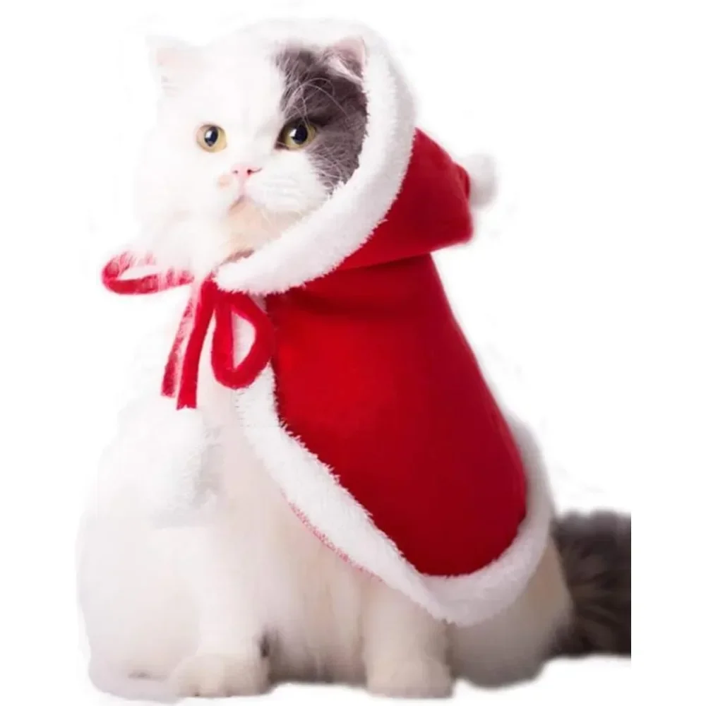 Pet Santa Costume Dog Christmas Cape Cloak with Hood Fleece Warm Xmas Dress Up for Cats Small Dogs Puppy Photo Props Party Gift