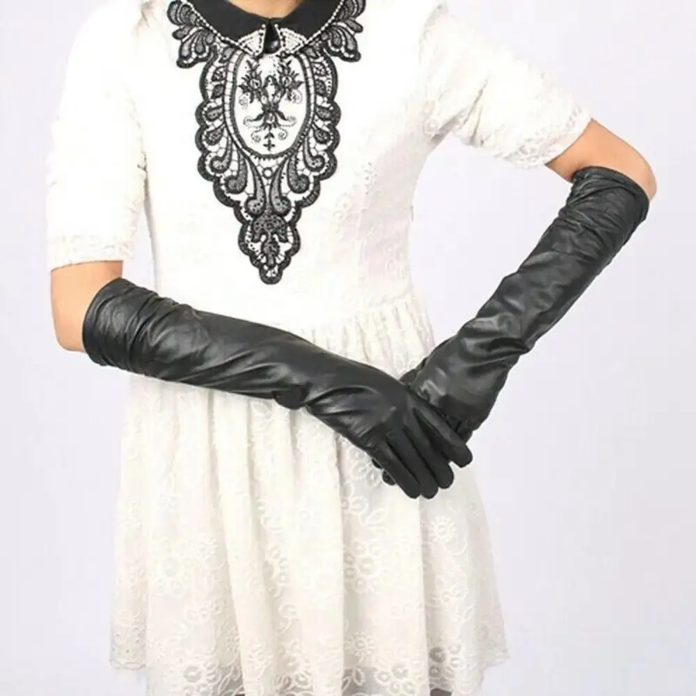 Elegant Long Elbow Gloves Keep Warm Costume Accessories Evening Party Gloves Black Soft Material Patent Leather Gloves